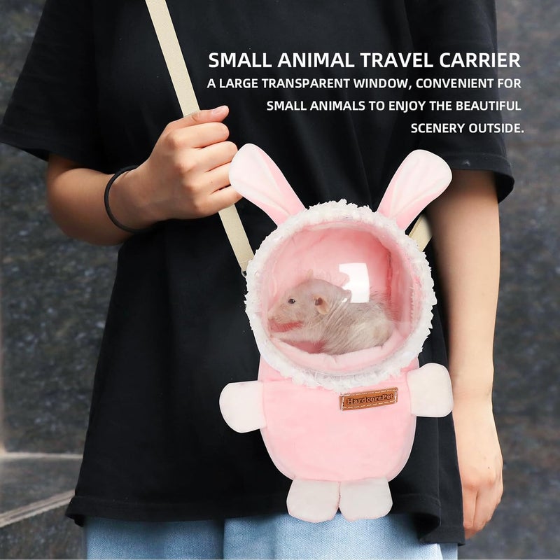 HardcorePet Sugar Glider Bonding Pouch Bonding Pouch Carry for Rat Syrian Hamster Hedgehog Small Pocket Pets, Gerbil Travel Bag Cute Bunny-Shaped Outing Bag with Large Transparent Window（Pink） - Image 2